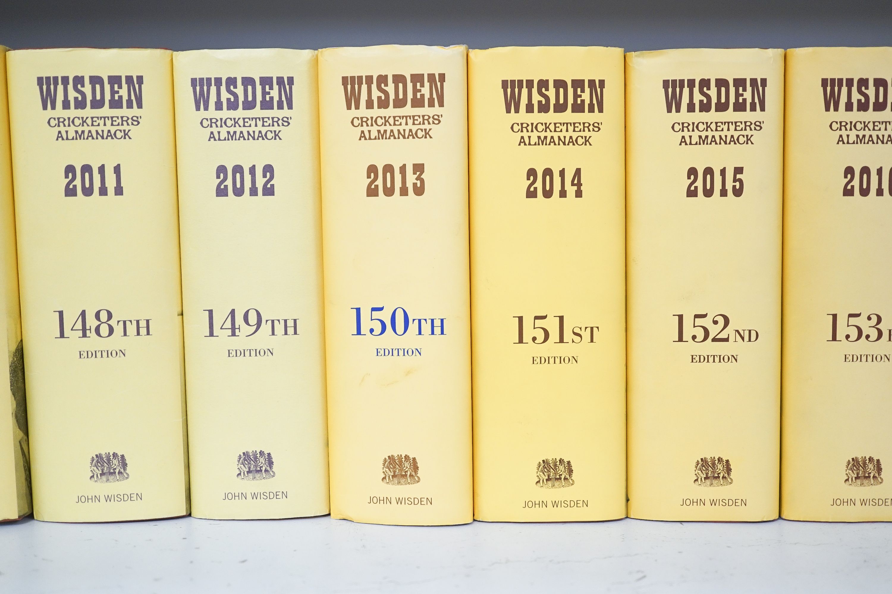 Wisden, John - Cricketers' Almanack, 82 vols, consisting: 1947/48 (soft back), 1949-1964 (hardback, without d/j's), 1965 (hardback with dj), 1966 (hardback, without dj), 1967-2020 (hardbacks, with d/j's), plus duplicates